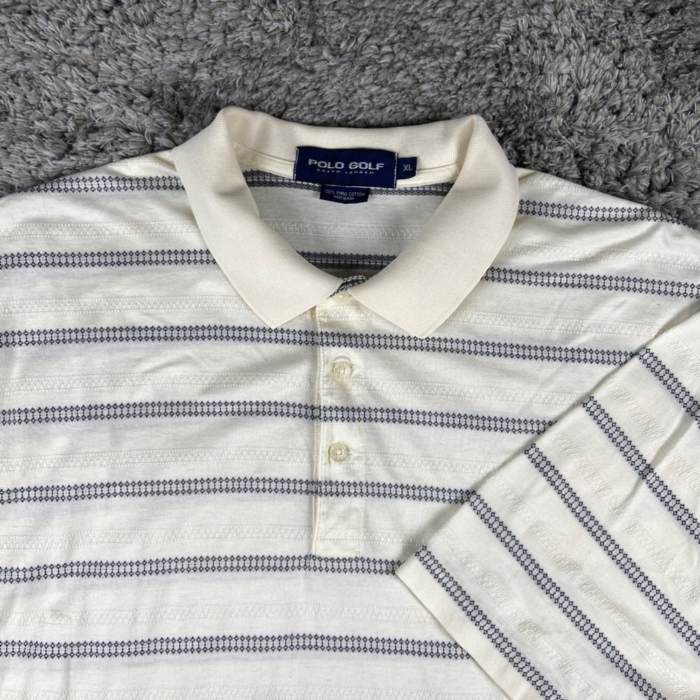 Vintage Polo Golf Ralph Lauren Shirt Mens XL Ivory Striped Textured Pima Cotton